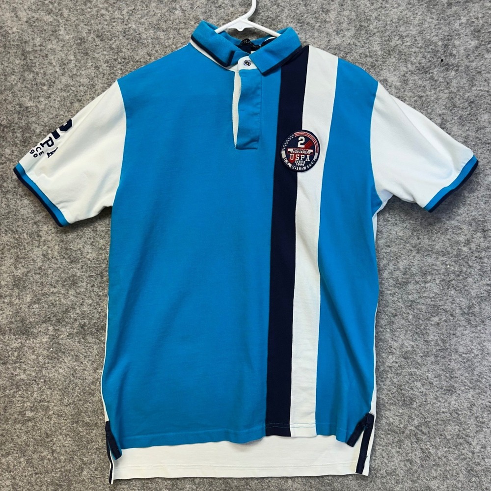 U.S. Polo Assn Shirt Mens Size Medium Blue White Colorblock Tournament Polo